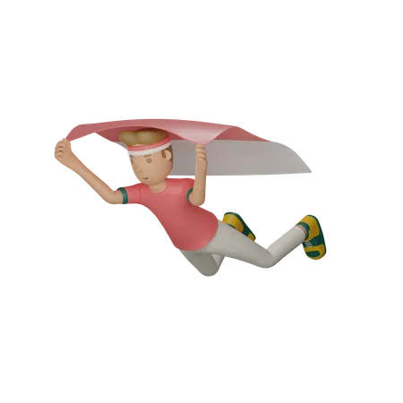 Man Flying on Indonesian Flag 3D Illustration