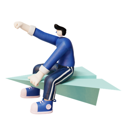 Man Flying on paper plane  3D Icon