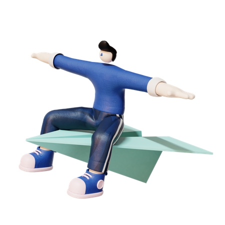 Man Flying on paper plane  3D Icon