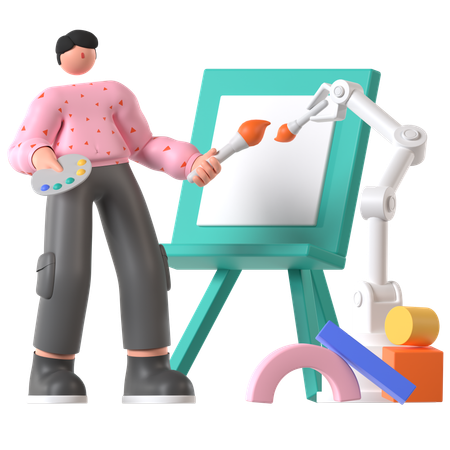Man generating image using robot  3D Icon