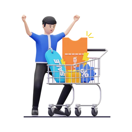 Man getting a discount coupon  3D Illustration