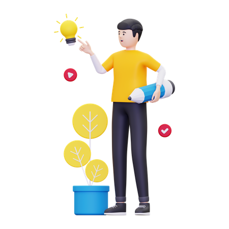 Man Getting Bright Idea  3D Illustration