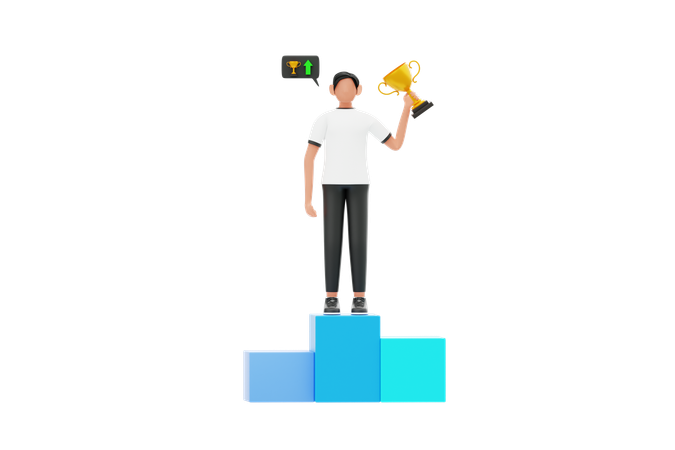 Man Getting Business Success  3D Illustration