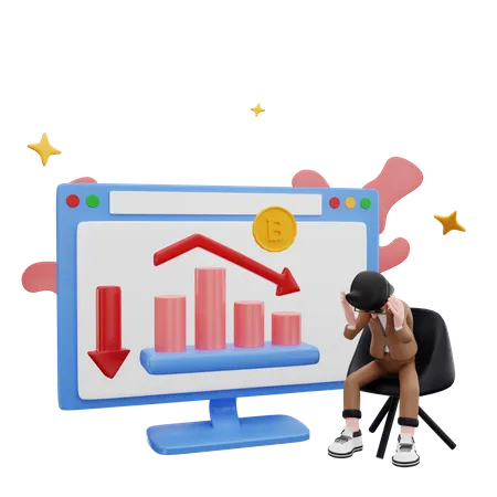 Man getting loss in crypto currency investment  3D Illustration