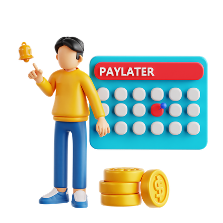 Paylater 알림을 받는 남자  3D Illustration