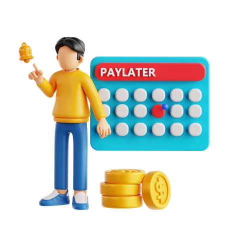 Paylater 알림을 받는 남자  3D Illustration