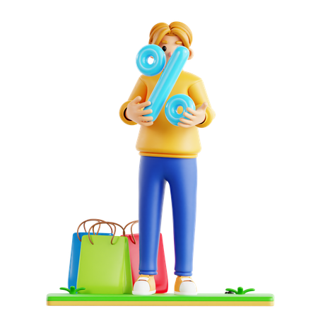 Man Getting Shopping Discount  3D Icon