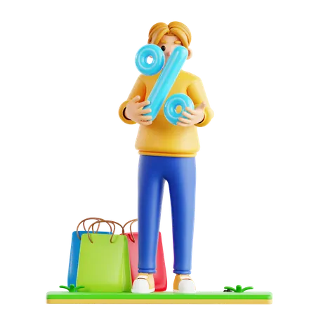 Man Getting Shopping Discount  3D Icon