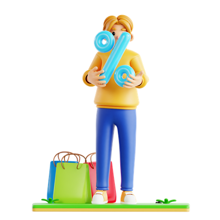 Man Getting Shopping Discount  3D Icon
