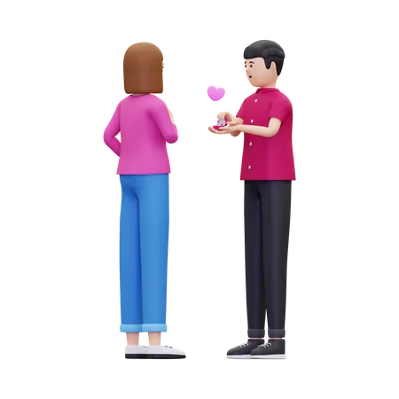 Man giving an engagement ring to a woman  3D Illustration