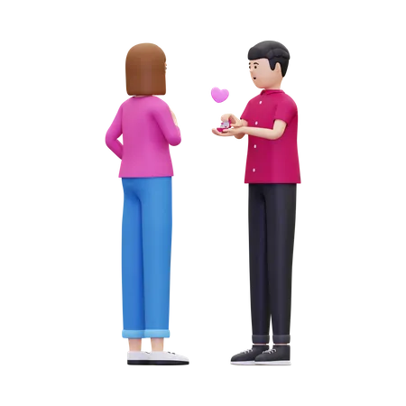 Man giving an engagement ring to a woman 3D Illustration