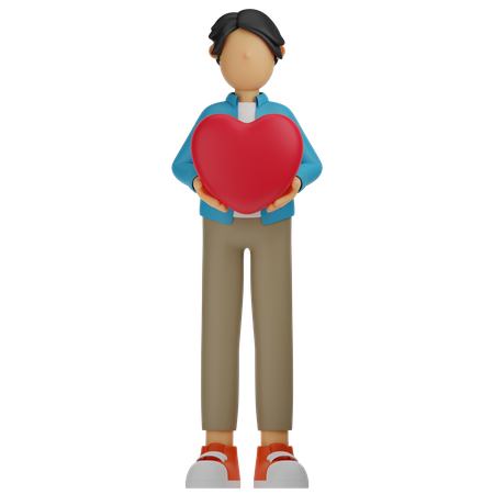 Man Giving Balloon Heart  3D Illustration