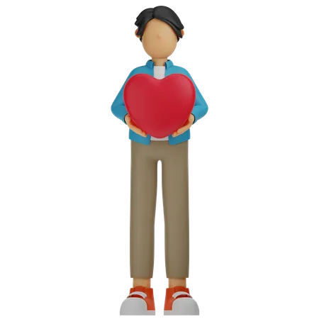 3 D Character Man Giving A Balloon Heart Love 3D Illustration