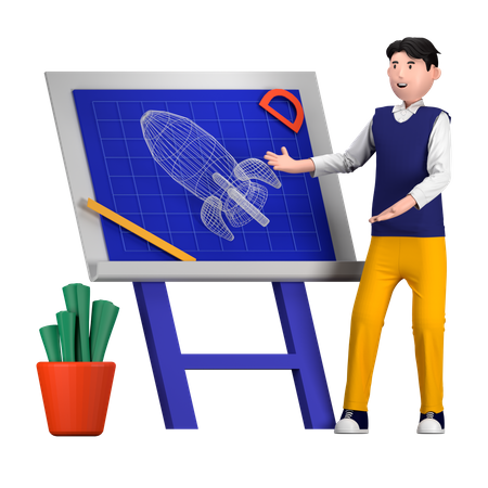 Man Giving Blueprint Presentation  3D Icon