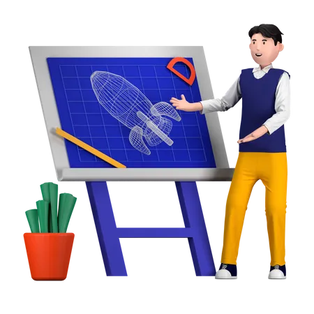 Man Giving Blueprint Presentation  3D Illustration