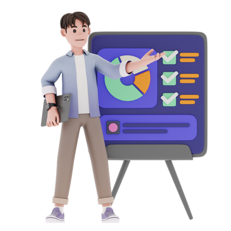 Man giving business presentation  3D Icon