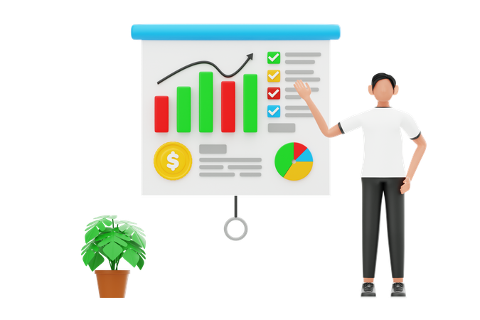 Man Giving Financial Presentation  3D Icon