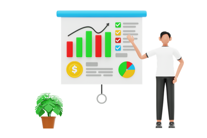 Man Giving Financial Presentation  3D Illustration