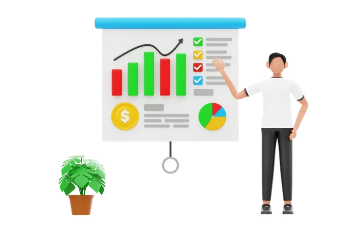 Man Giving Financial Presentation  3D Illustration