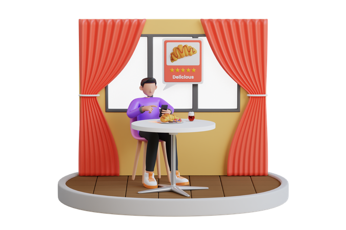 Man giving five stars review for the restaurant service  3D Icon