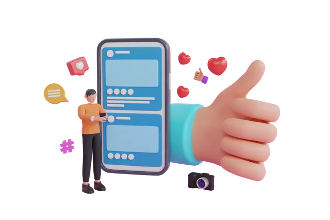 Concept Of Like At Social Network Success Or Good Feedback Cartoon Human Hand With Thumb 3 D Social Media Online Platform Concept 3 D Rendering 3D Illustration