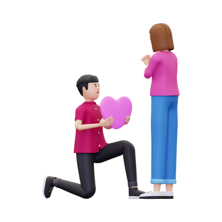 Man giving heart balloon to woman  3D Icon