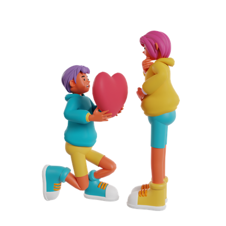 Man Giving Heart Balloon To Woman  3D Illustration