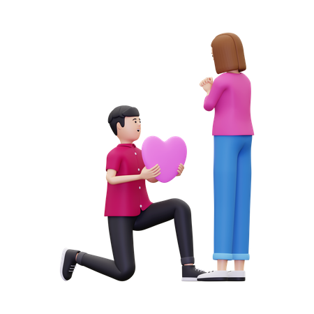 Man giving heart balloon to woman 3D Illustration