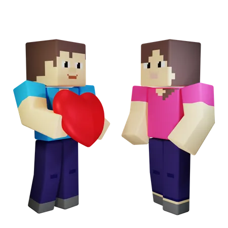 3 D Valentine Couple Holding Heart With Romantic Love Illustration 3D Illustration