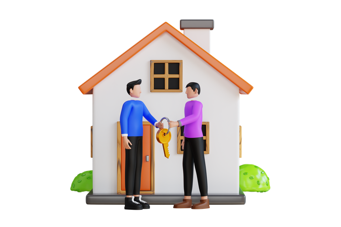 Man Giving Keys To House To New Buyer  3D Illustration