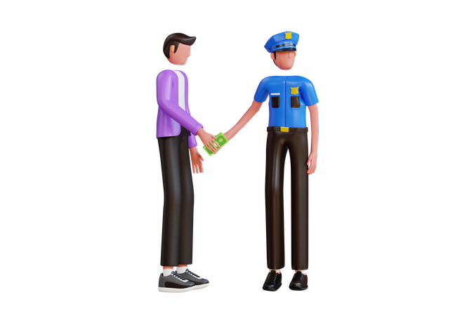 Man Giving Money To Police While Police Accept Bribes  3D Illustration