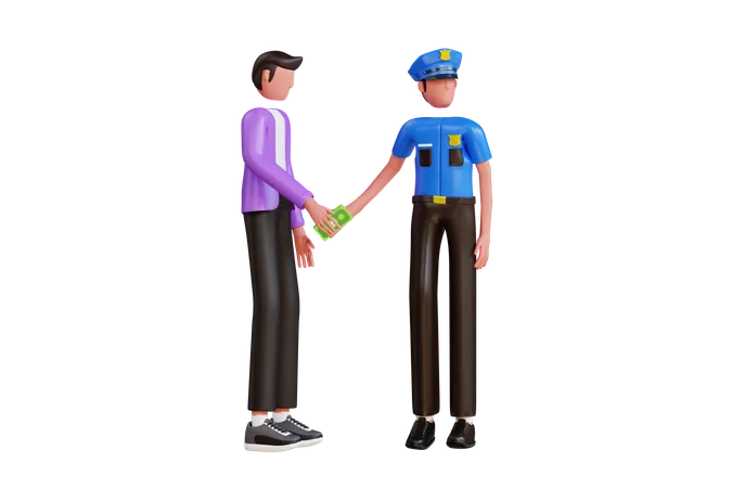 Man Giving Money To Police While Police Accept Bribes  3D Illustration