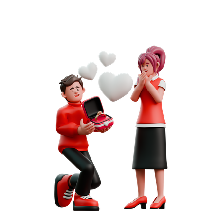 Man Giving Ring To Woman  3D Illustration