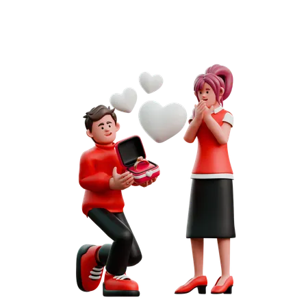 Man Giving Ring To Woman  3D Illustration