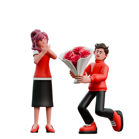 Man Giving Rose Bouquet To Woman  3D Icon