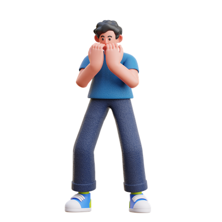 Man giving scared expression  3D Illustration