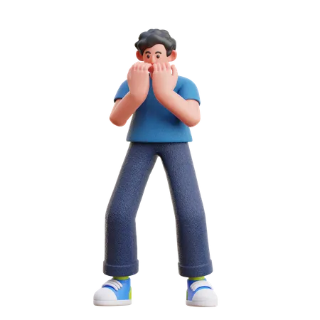 Man giving scared expression  3D Illustration