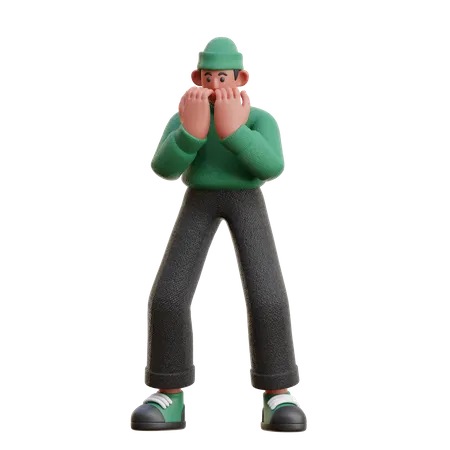 Man giving scared expression  3D Illustration