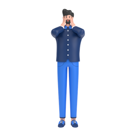 Man giving scared expression with his hand  3D Icon