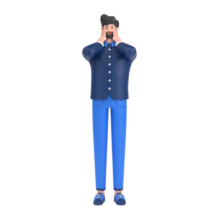 Man giving scared expression with his hand  3D Illustration