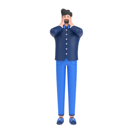 Man giving scared expression with his hand  3D Illustration