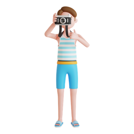 Man giving thumbs up while clicking photo  3D Icon
