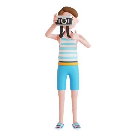 Man giving thumbs up while clicking photo 3D Illustration