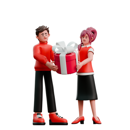 Man Giving Valentine Gift To Woman  3D Icon