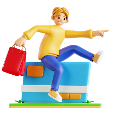 Man Go To Shopping  3D Icon