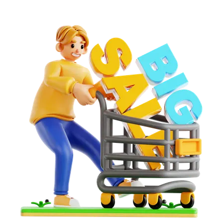 Man Go To Shopping In Big Sale  3D Icon
