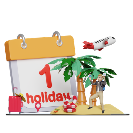 Man going for summer holiday  3D Illustration