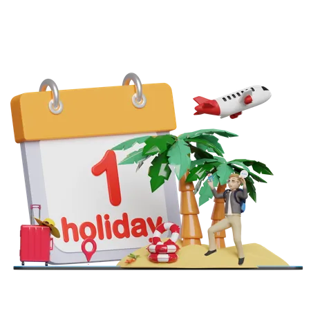 Man going for summer holiday  3D Illustration