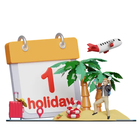 Man going for summer holiday 3D Illustration