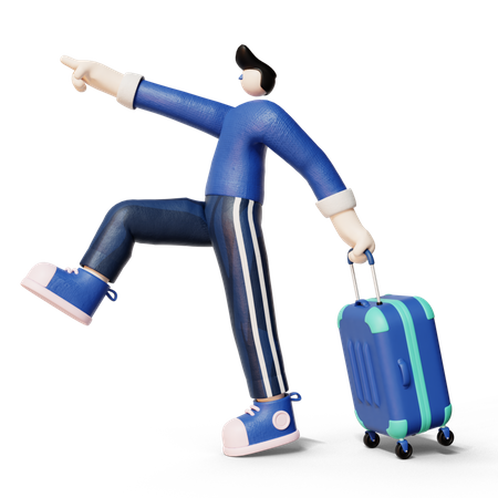 Man going for Travel with suitcase  3D Icon
